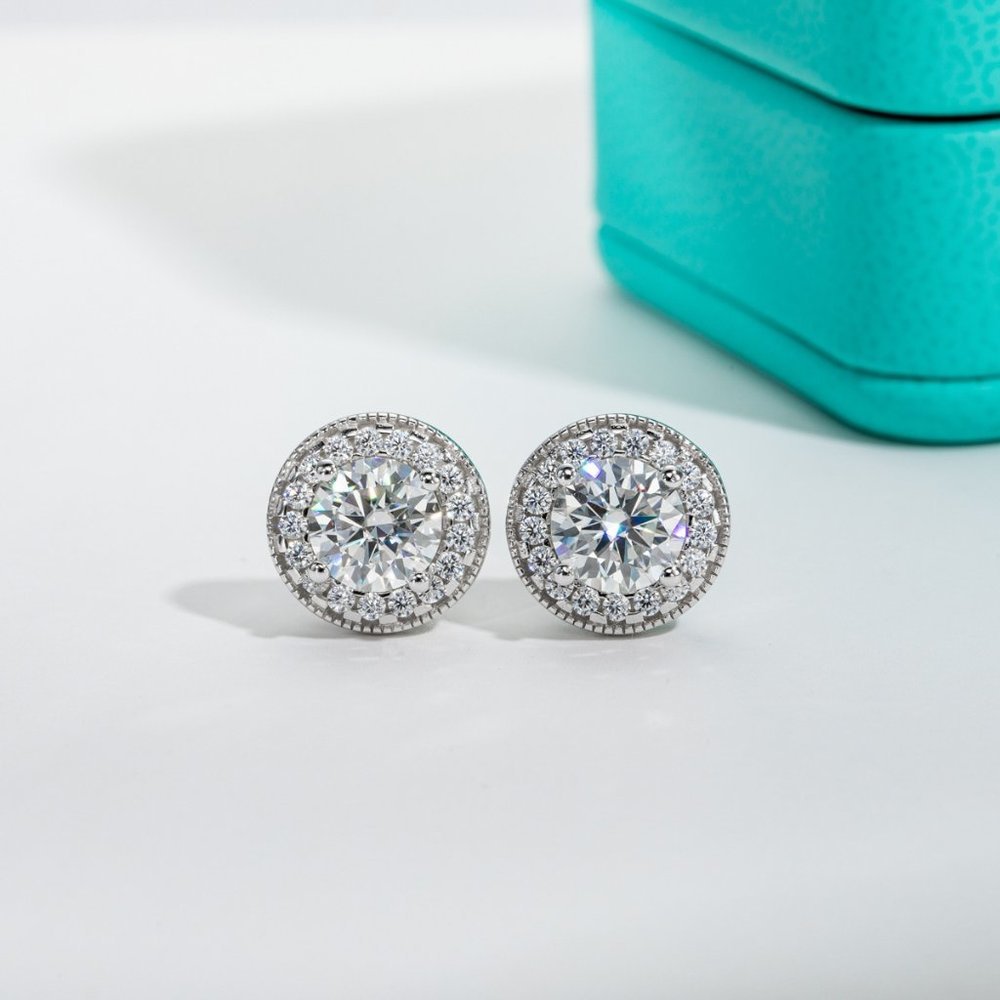 Certified 2.4 ct. t.w.  Moissanite Diamond Halo Stud Earrings NEW - Picture 4 of 11